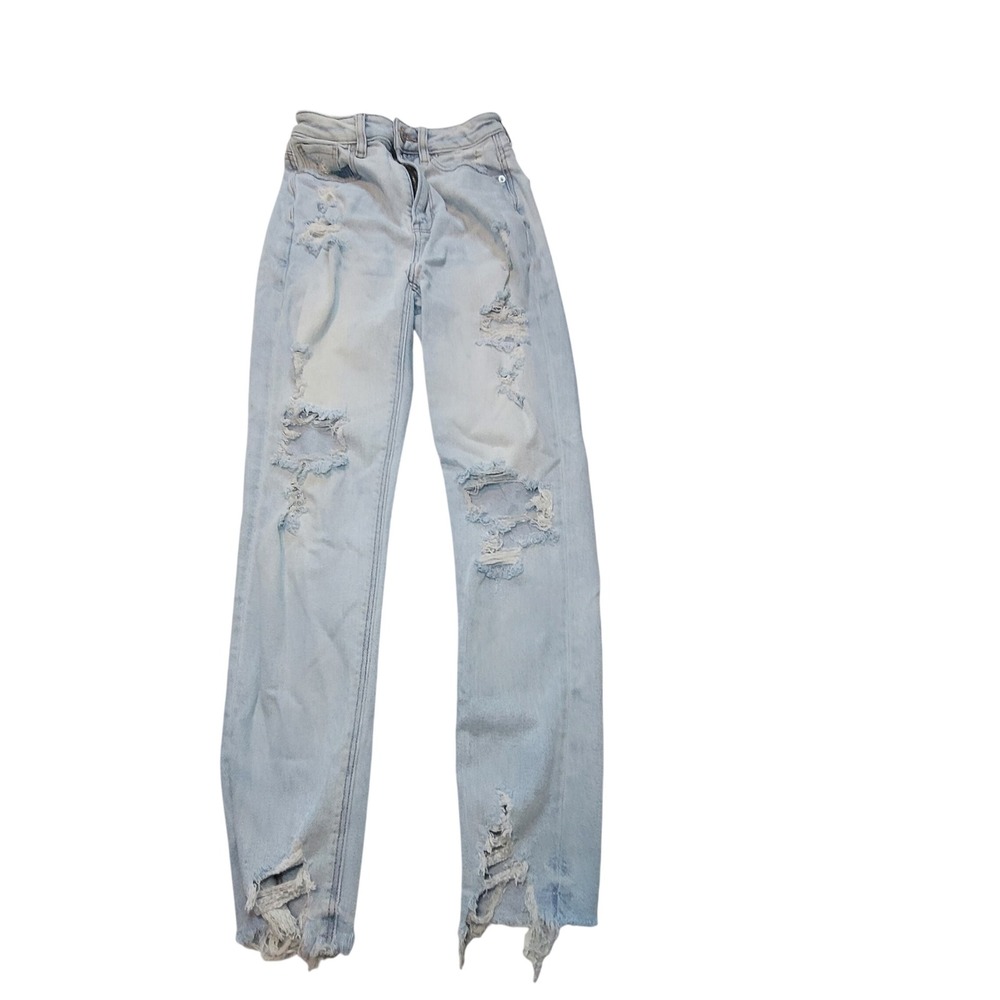 American Eagle Highest Rise Mom Jeans Light Wash Distressed Size 00